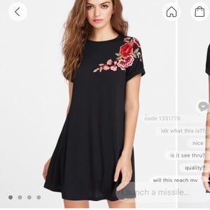 black t shirt dress with roses